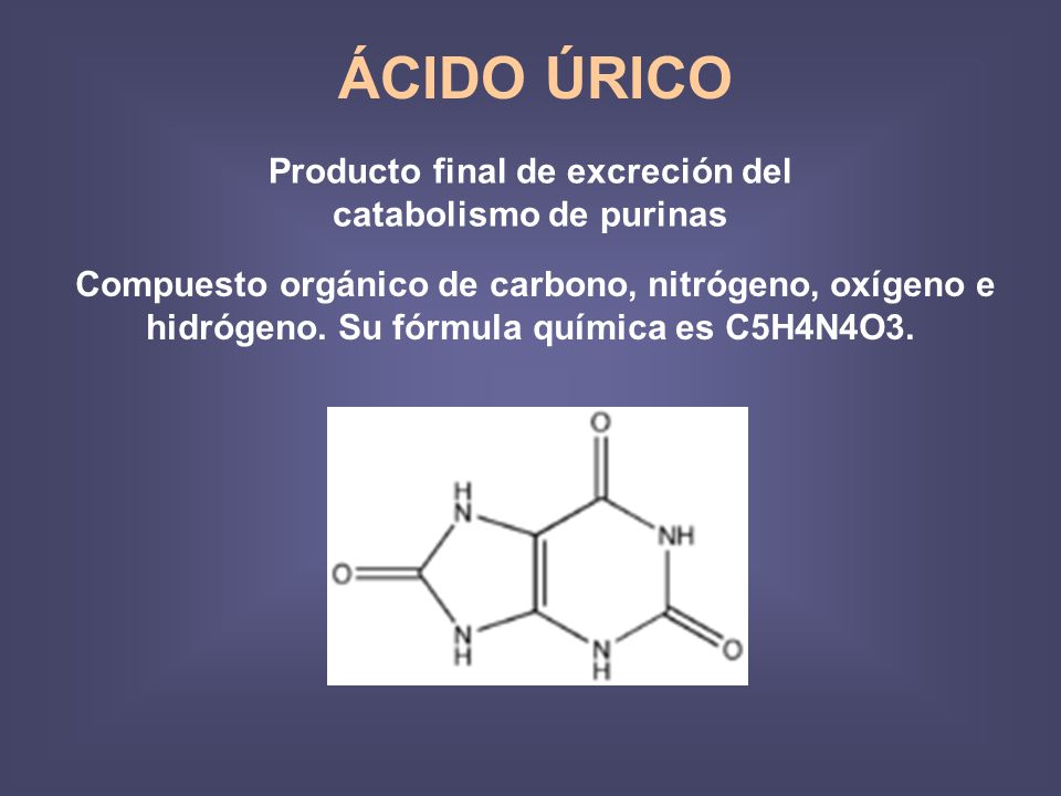 Producto final de excreción del catabolismo de purinas