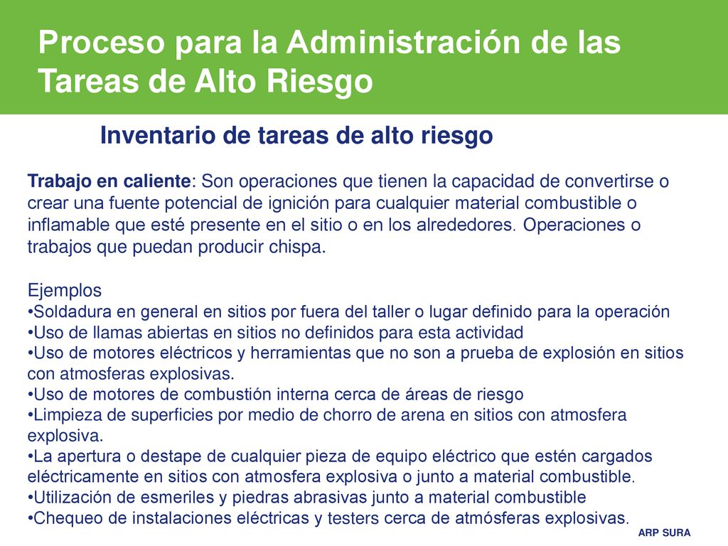 Proceso para la Administración de las Tareas de Alto Riesgo