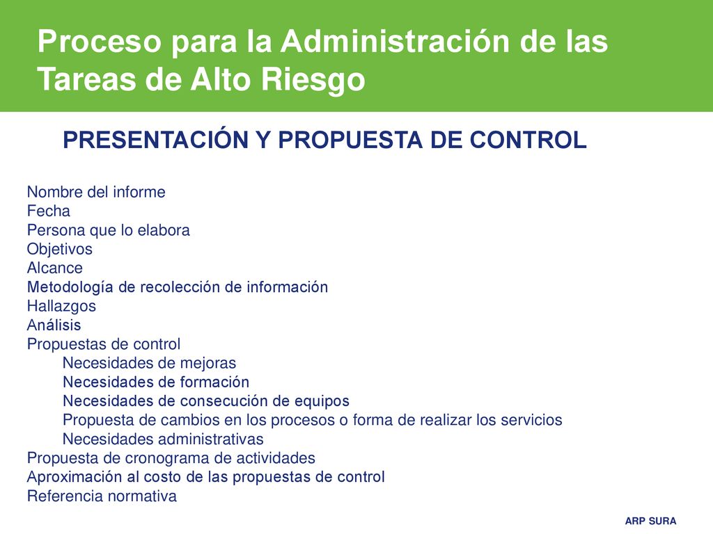 Proceso para la Administración de las Tareas de Alto Riesgo