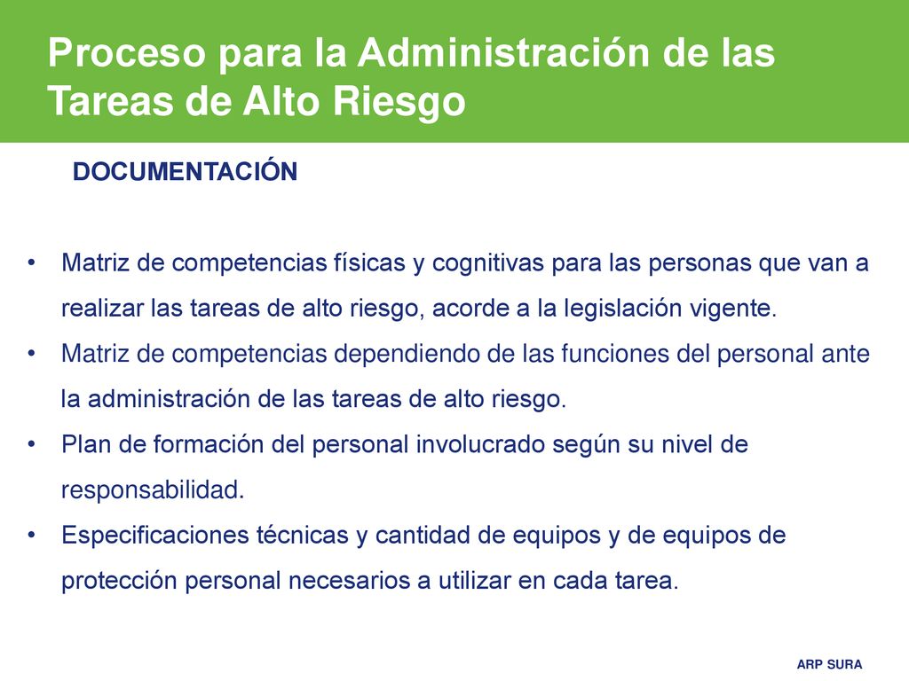Proceso para la Administración de las Tareas de Alto Riesgo