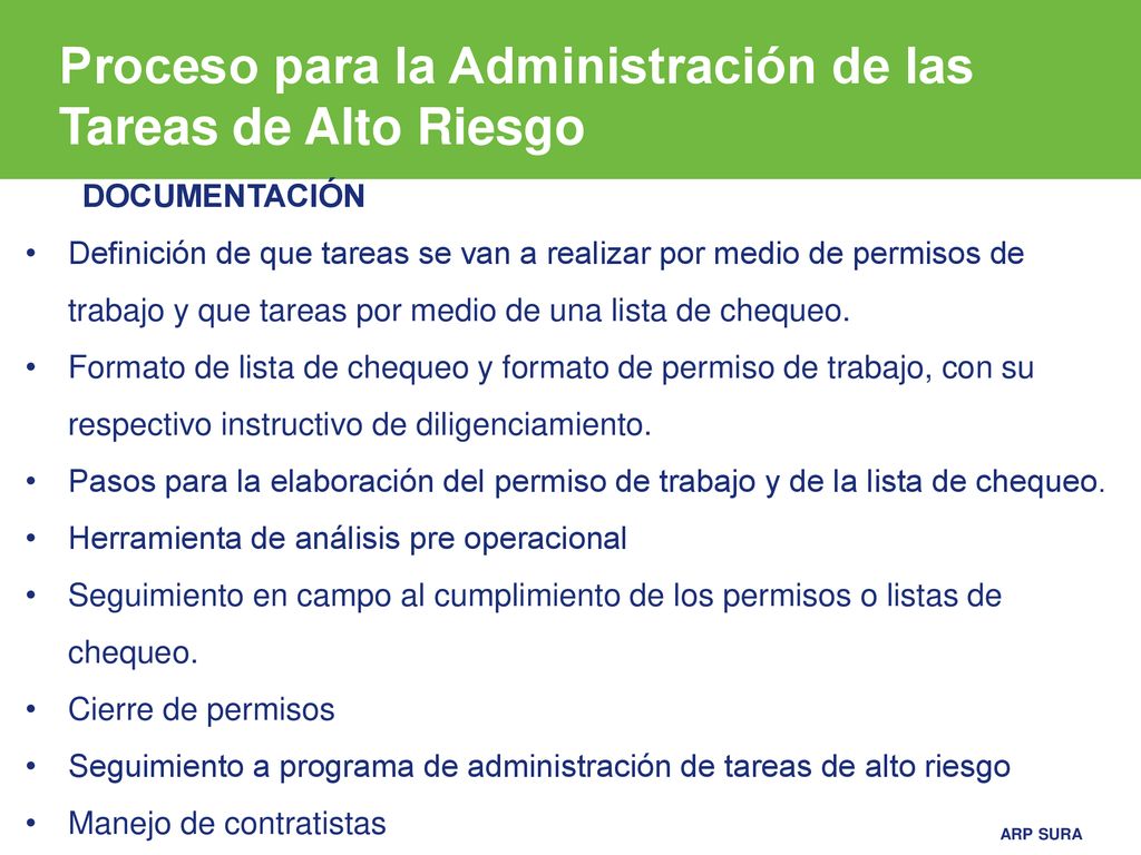 Proceso para la Administración de las Tareas de Alto Riesgo