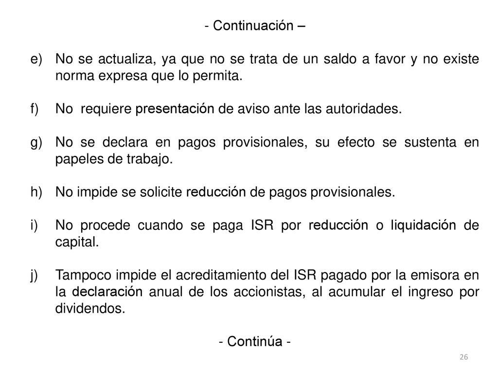 Continuación – No se actualiza, ya que no se trata de un saldo a favor y no existe norma expresa que lo permita.