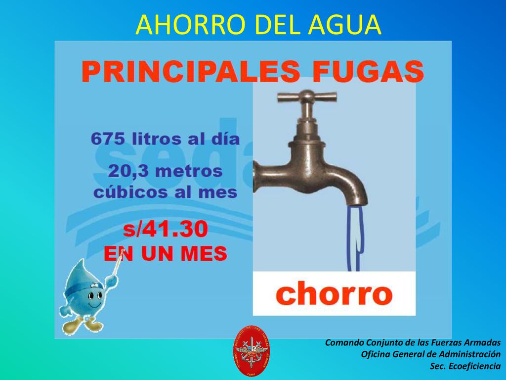 AHORRO DEL AGUA Comando Conjunto de las Fuerzas Armadas Oficina General de Administración Sec.