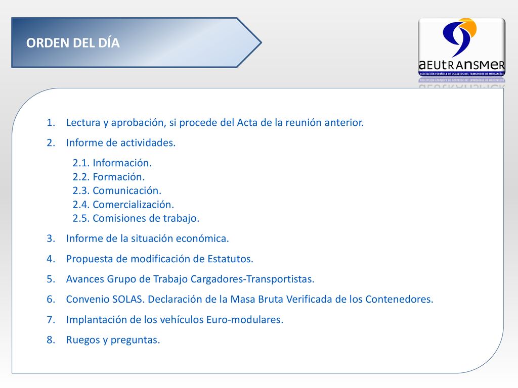 ORDEN DEL DÍA Lectura y aprobación, si procede del Acta de la reunión anterior. Informe de actividades.