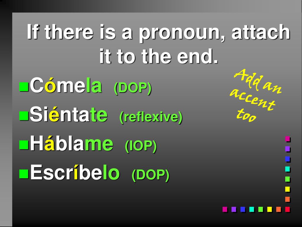 If there is a pronoun, attach it to the end.