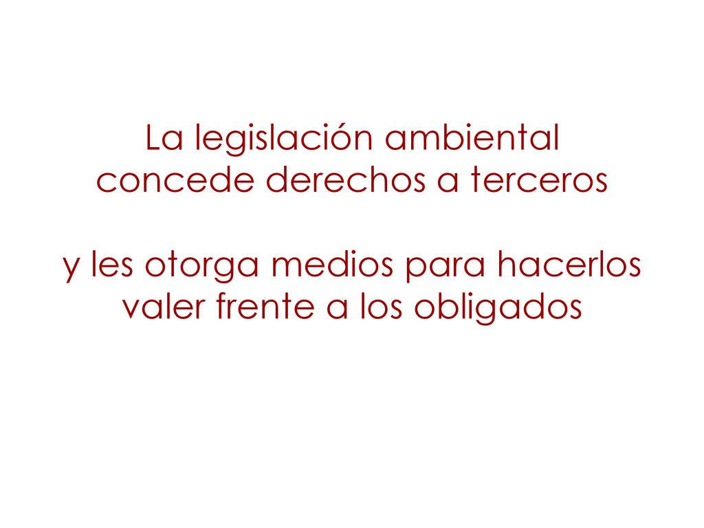 La legislación ambiental concede derechos a terceros y les otorga medios para hacerlos valer frente a los obligados