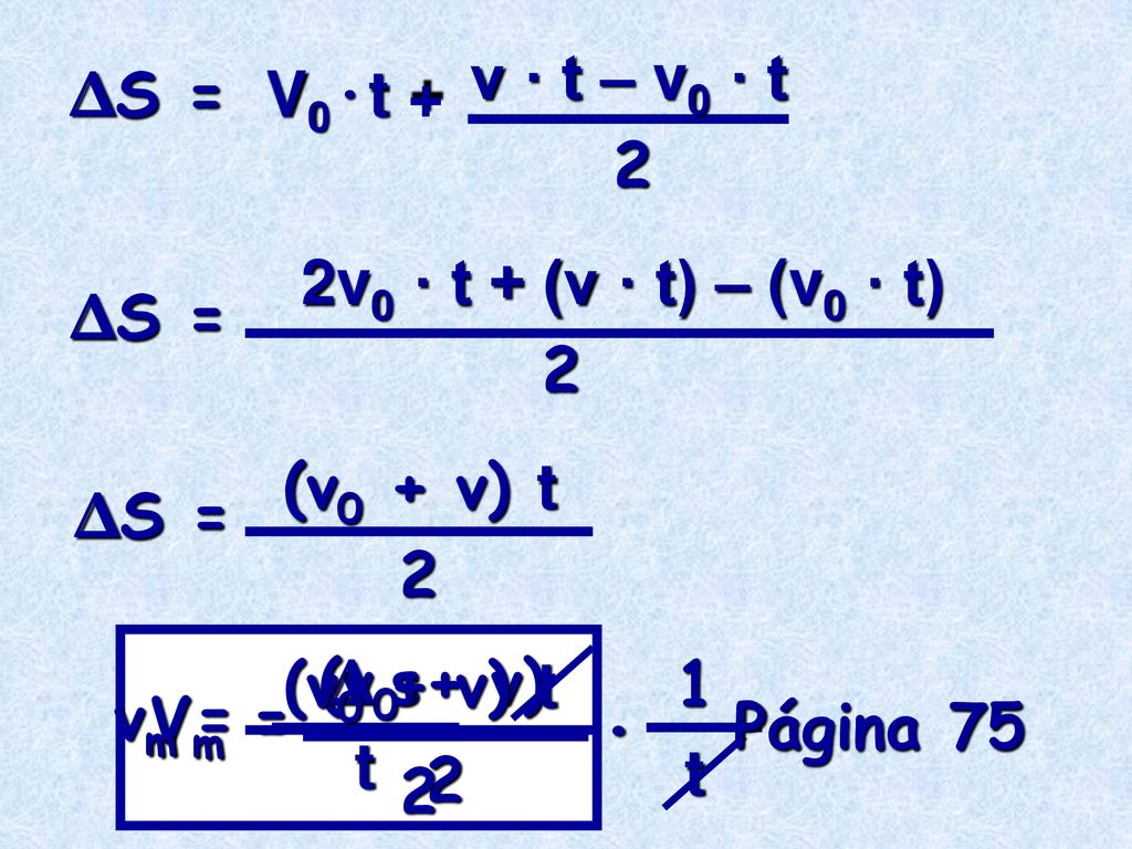 · v · t – v0 · t ΔS = V0·t + 2 2v0 · t + (v · t) – (v0 · t) ΔS = 2