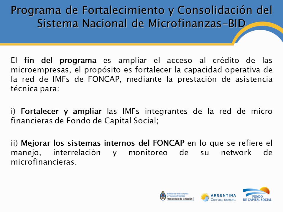 Programa de Fortalecimiento y Consolidación del Sistema Nacional de Microfinanzas-BID