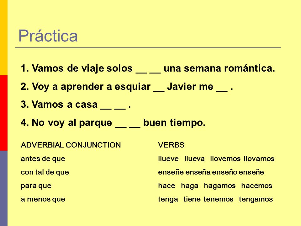 Práctica Vamos de viaje solos __ __ una semana romántica.