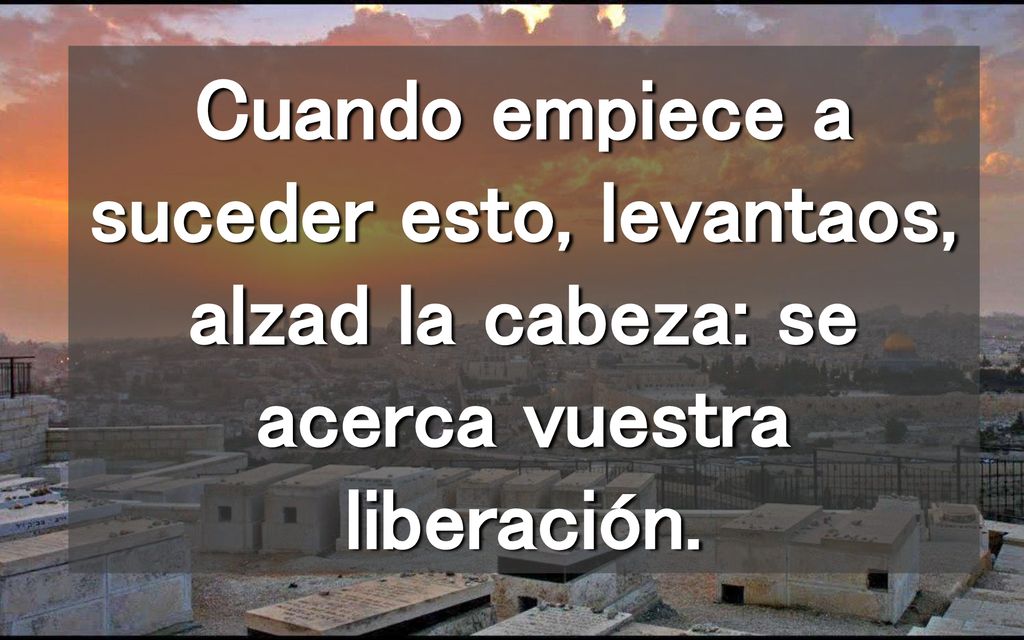 Cuando empiece a suceder esto, levantaos, alzad la cabeza: se acerca vuestra liberación.