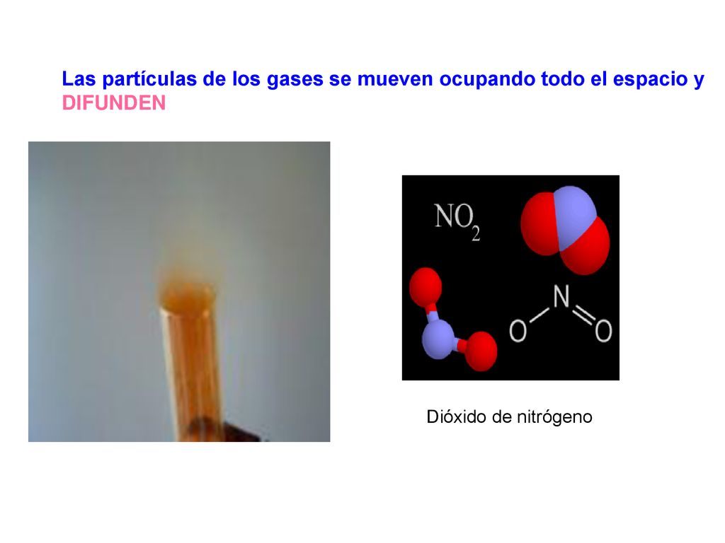 Las partículas de los gases se mueven ocupando todo el espacio y DIFUNDEN
