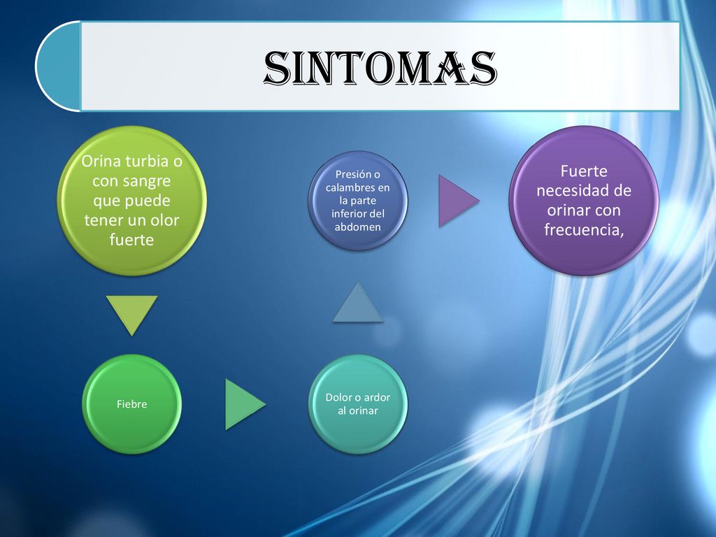 SINTOMAS Orina turbia o con sangre que puede tener un olor fuerte