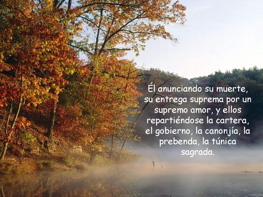 Él anunciando su muerte, su entrega suprema por un supremo amor, y ellos repartiéndose la cartera, el gobierno, la canonjía, la prebenda, la túnica sagrada.
