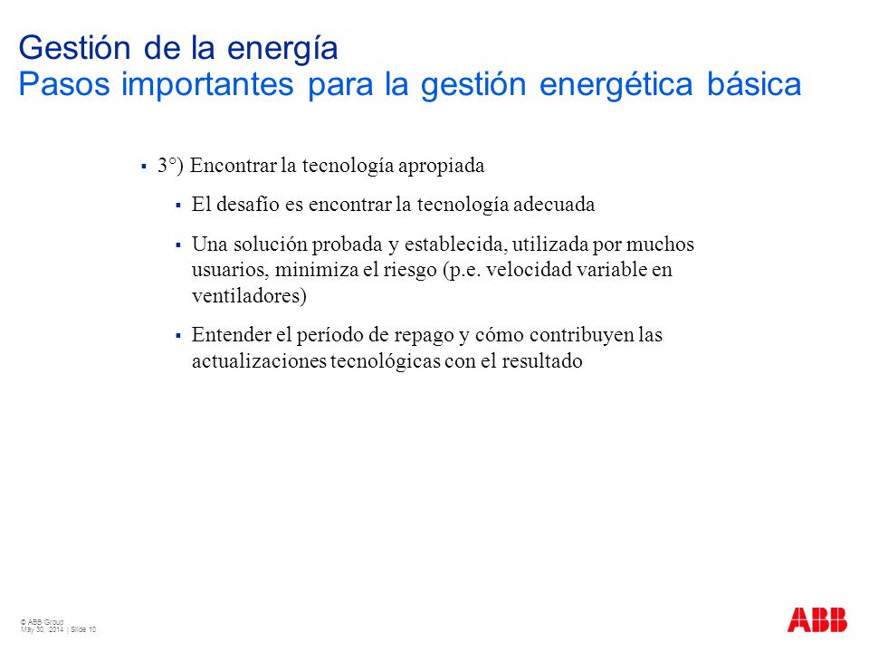 Gestión de la energía Pasos importantes para la gestión energética básica