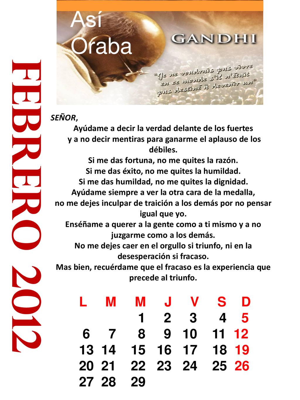 febrero 2012 Así Oraba L M M J V S D