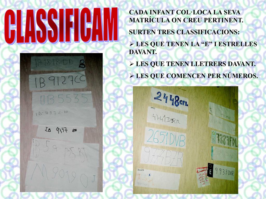 CLASSIFICAM CADA INFANT COL·LOCA LA SEVA MATRÍCULA ON CREU PERTINENT.