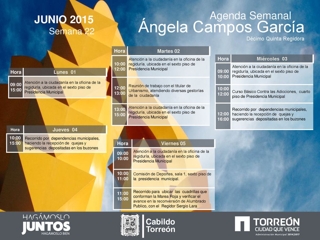 Ángela Campos García Agenda Semanal JUNIO 2015 Semana 22 Cabildo