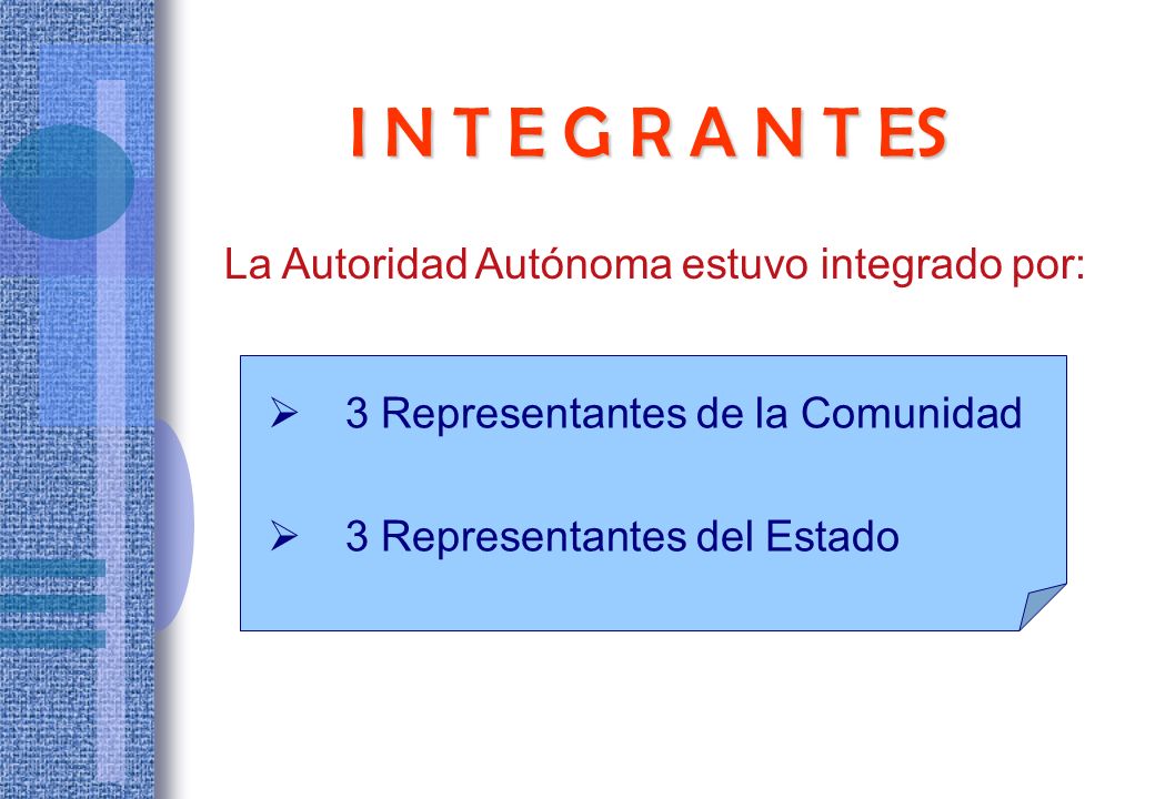 I N T E G R A N T ES La Autoridad Autónoma estuvo integrado por: