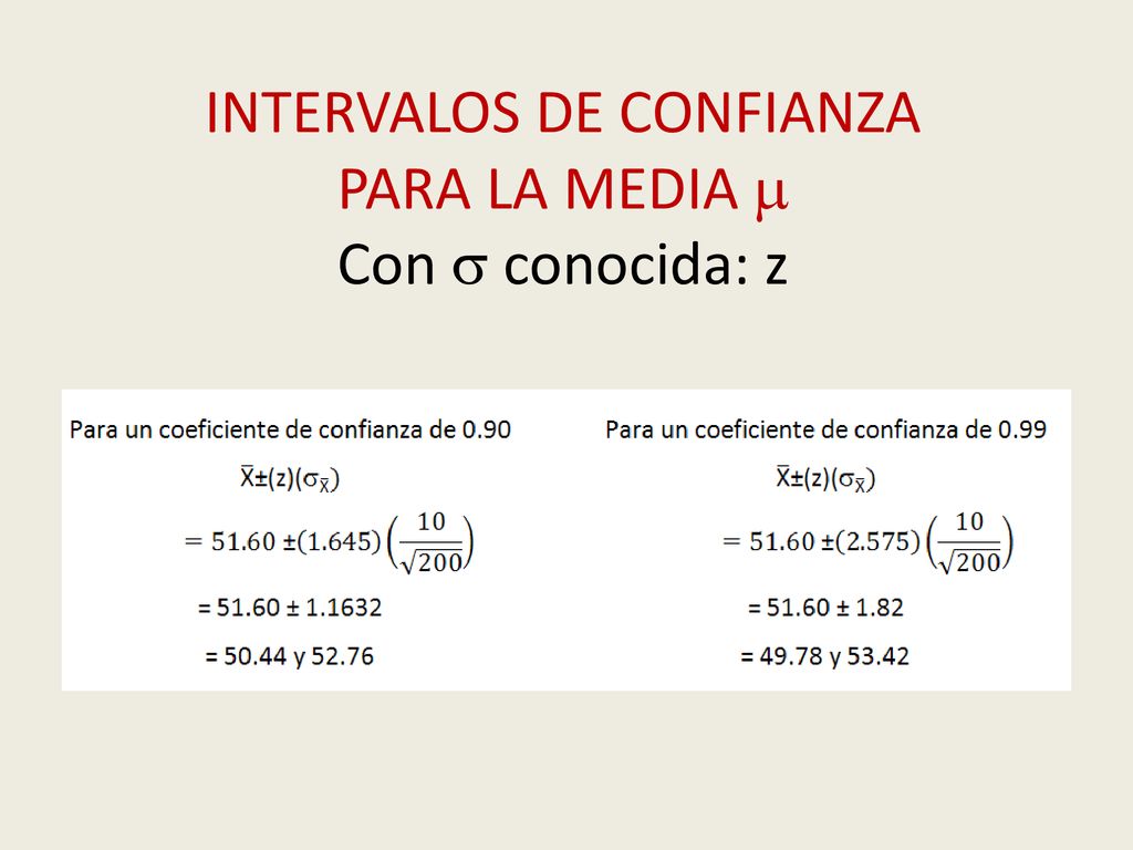 INTERVALOS DE CONFIANZA PARA LA MEDIA  Con  conocida: z