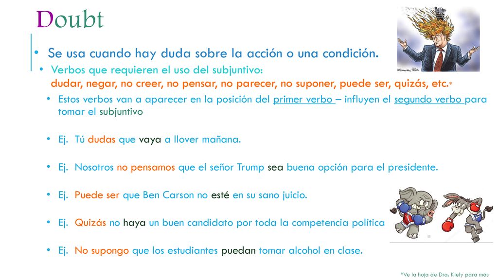 Doubt Se usa cuando hay duda sobre la acción o una condición.