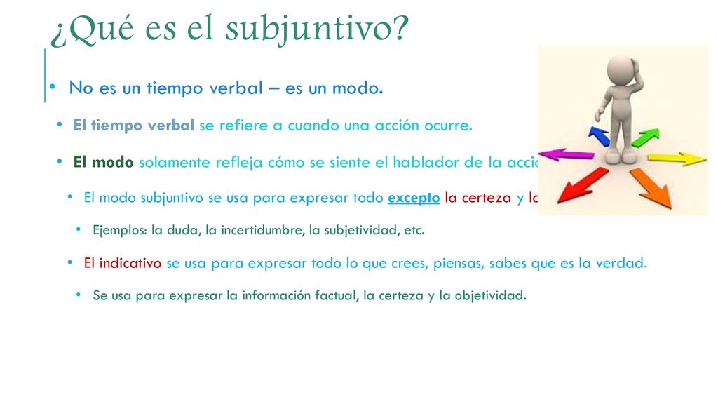 ¿Qué es el subjuntivo No es un tiempo verbal – es un modo.