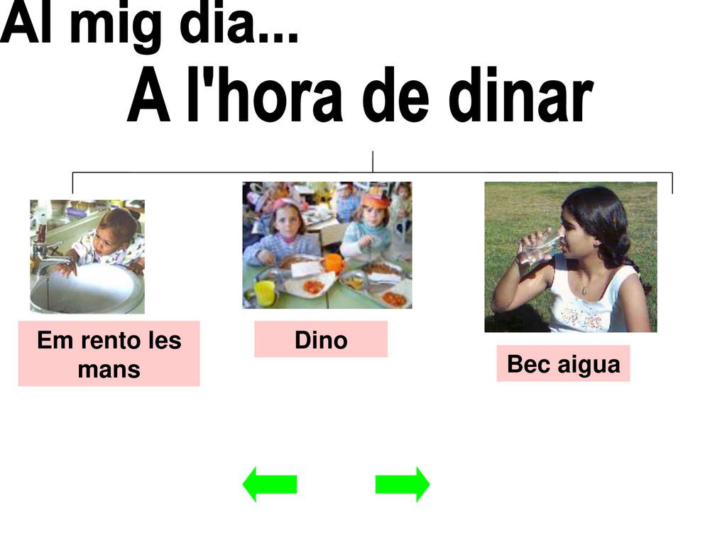 Al mig dia... A l hora de dinar Em rento les mans Dino Bec aigua