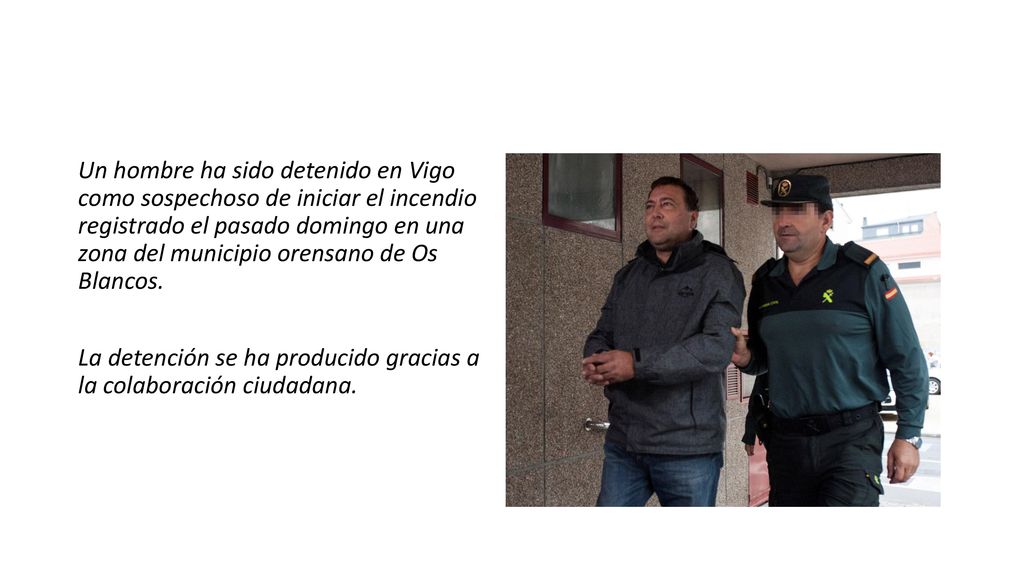 Un hombre ha sido detenido en Vigo como sospechoso de iniciar el incendio registrado el pasado domingo en una zona del municipio orensano de Os Blancos.