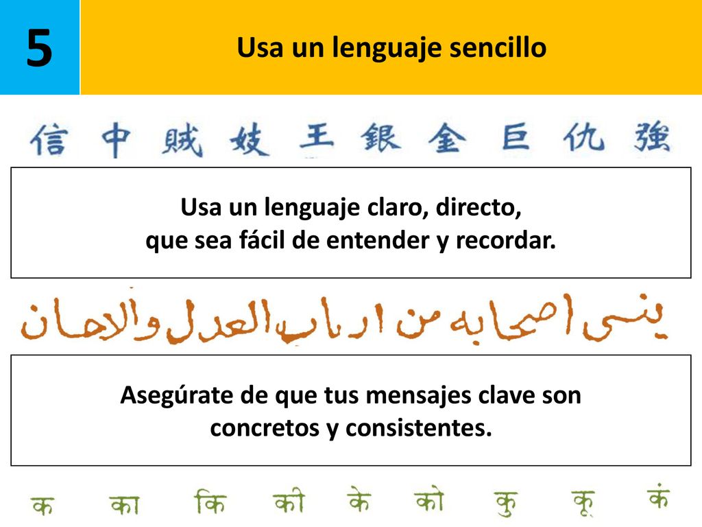 5 Usa un lenguaje sencillo Usa un lenguaje claro, directo,