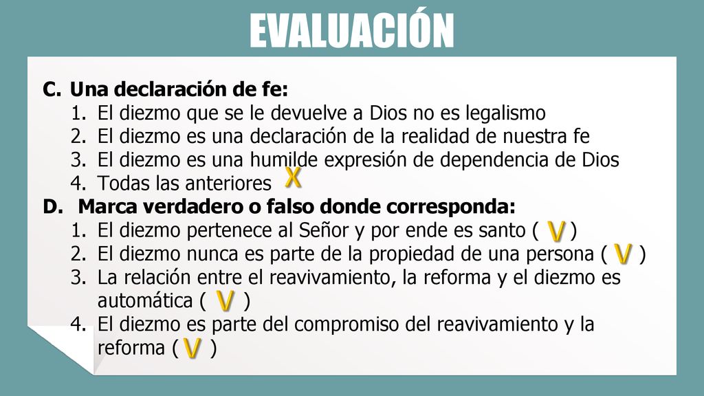 EVALUACIÓN X V V V V Una declaración de fe: