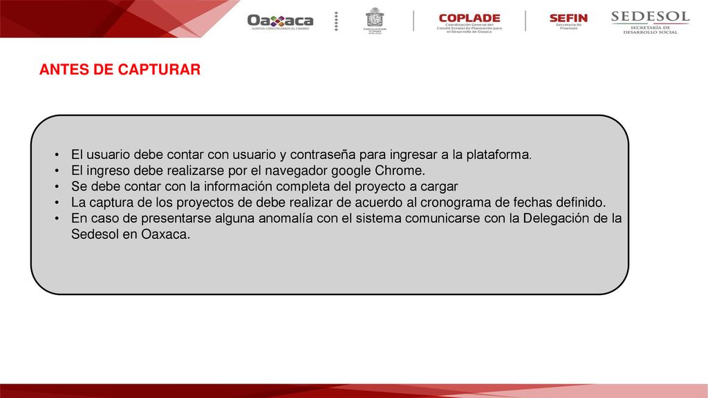 ANTES DE CAPTURAR El usuario debe contar con usuario y contraseña para ingresar a la plataforma.