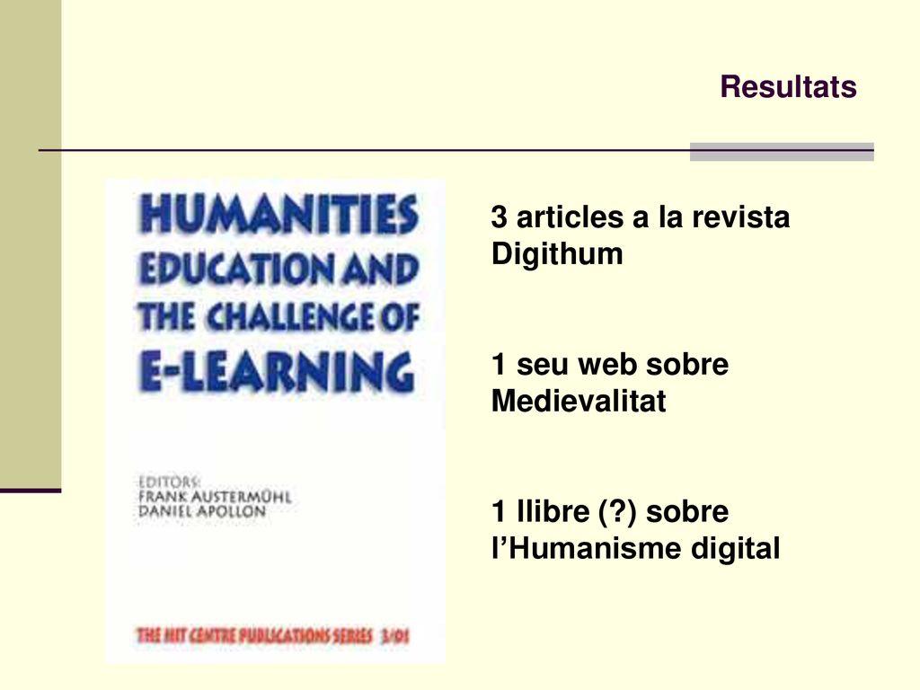 Resultats 3 articles a la revista Digithum. 1 seu web sobre Medievalitat.