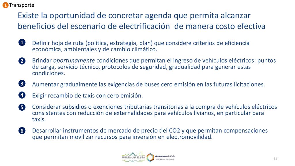 1 Transporte. Existe la oportunidad de concretar agenda que permita alcanzar beneficios del escenario de electrificación de manera costo efectiva.