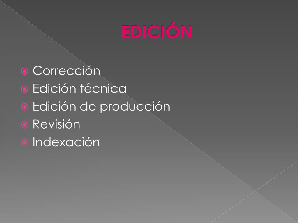 EDICIÓN Corrección Edición técnica Edición de producción Revisión