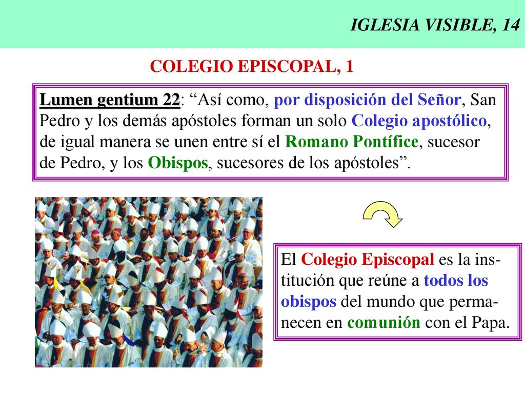 IGLESIA VISIBLE, 14 COLEGIO EPISCOPAL, 1. Lumen gentium 22: Así como, por disposición del Señor, San.
