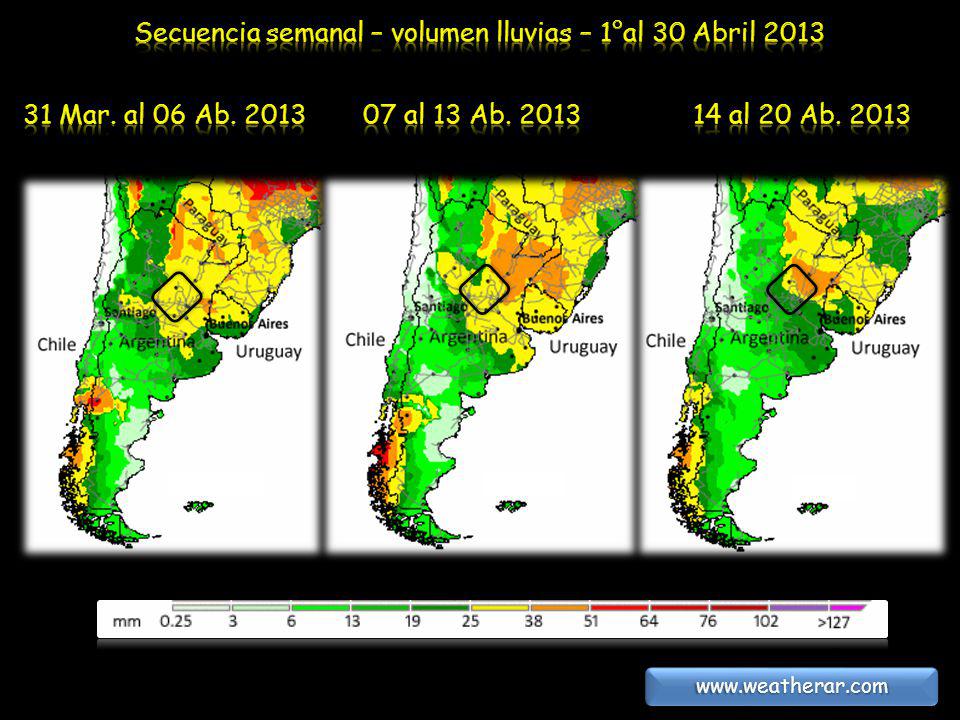 Secuencia semanal – volumen lluvias – 1°al 30 Abril 2013