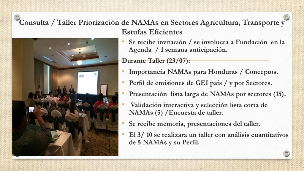 Consulta / Taller Priorización de NAMAs en Sectores Agricultura, Transporte y Estufas Eficientes
