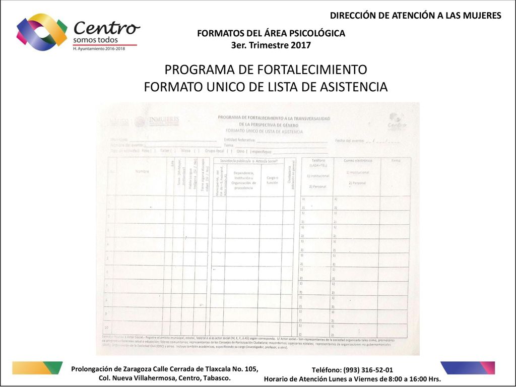 PROGRAMA DE FORTALECIMIENTO FORMATO UNICO DE LISTA DE ASISTENCIA