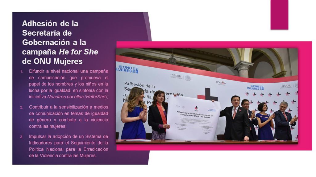 Adhesión de la Secretaría de Gobernación a la campaña He for She de ONU Mujeres