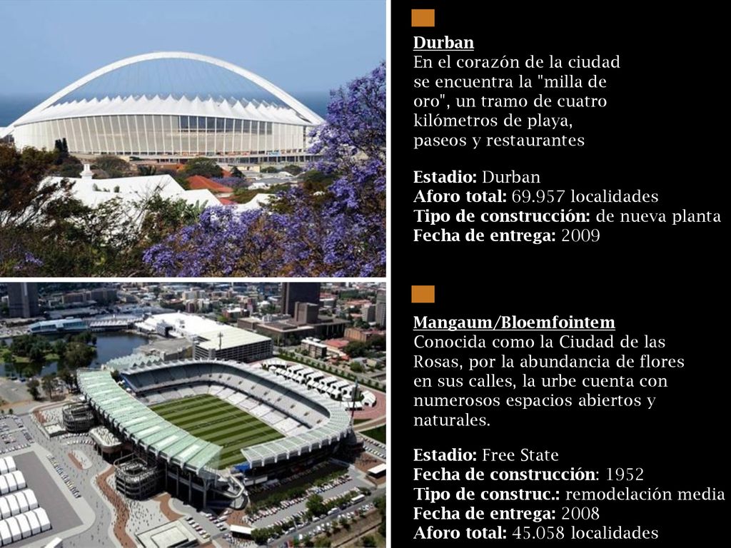 Durban En el corazón de la ciudad se encuentra la milla de oro , un tramo de cuatro kilómetros de playa, paseos y restaurantes.