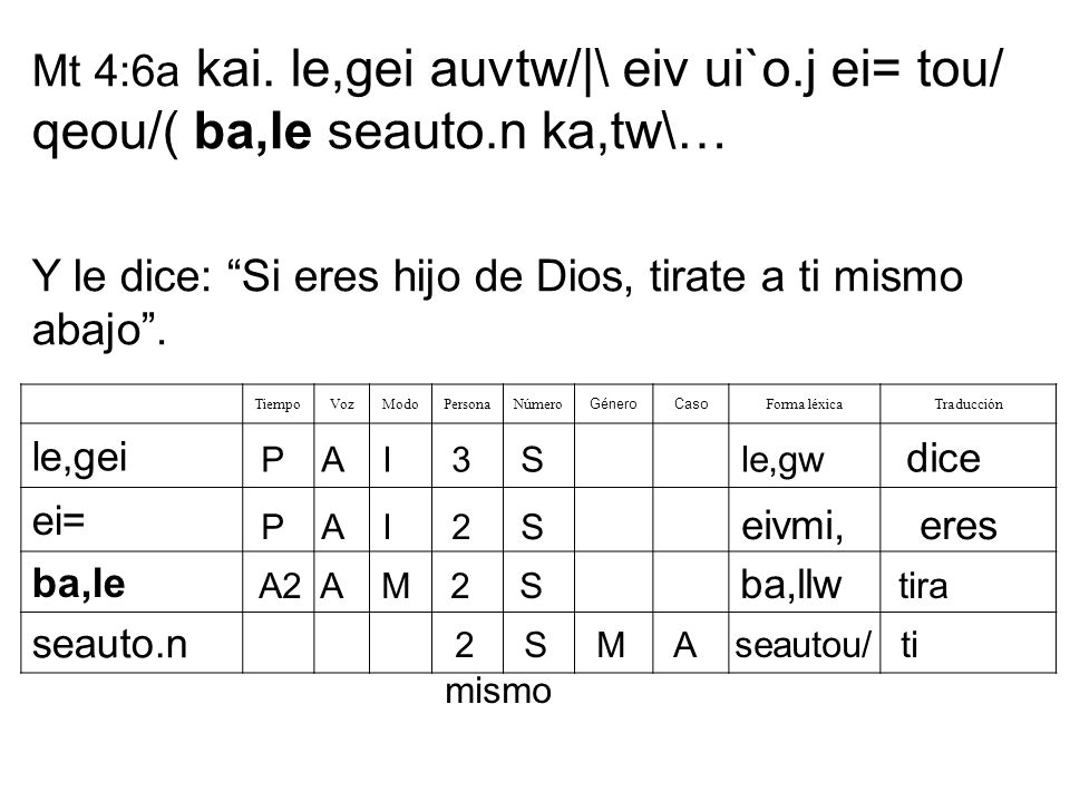 Y le dice: Si eres hijo de Dios, tirate a ti mismo abajo .