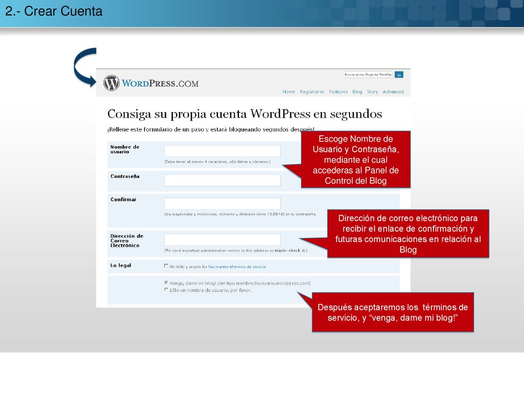 Después aceptaremos los términos de servicio, y venga, dame mi blog!