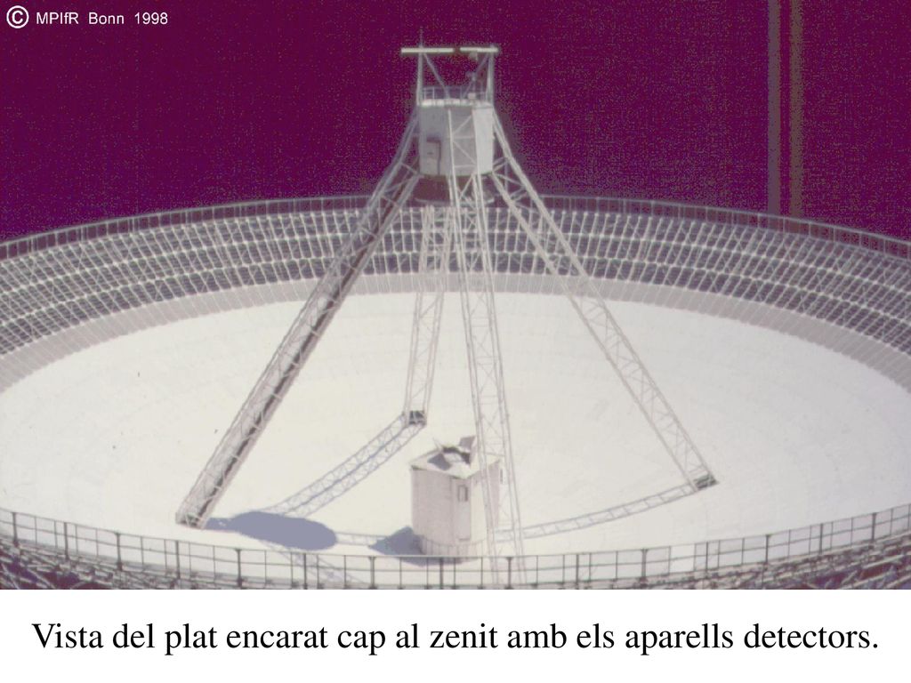 Vista del plat encarat cap al zenit amb els aparells detectors.
