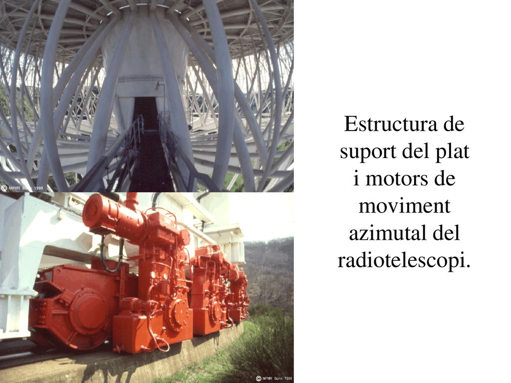 Estructura de suport del plat i motors de moviment azimutal del radiotelescopi.
