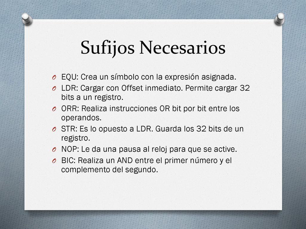 Sufijos Necesarios EQU: Crea un símbolo con la expresión asignada.