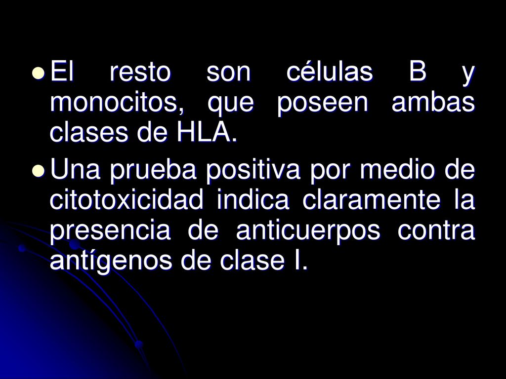 El resto son células B y monocitos, que poseen ambas clases de HLA.