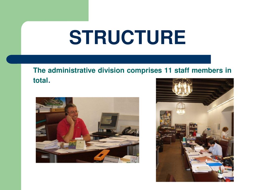 STRUCTURE The administrative division comprises 11 staff members in total.