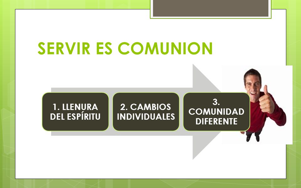 SERVIR ES COMUNION 1. LLENURA DEL ESPÍRITU 2. CAMBIOS INDIVIDUALES