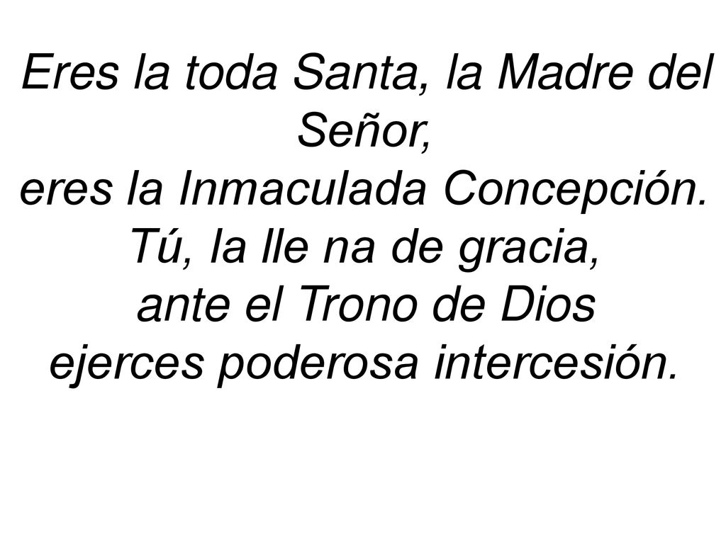 Eres la toda Santa, la Madre del Señor, eres la Inmaculada Concepción.