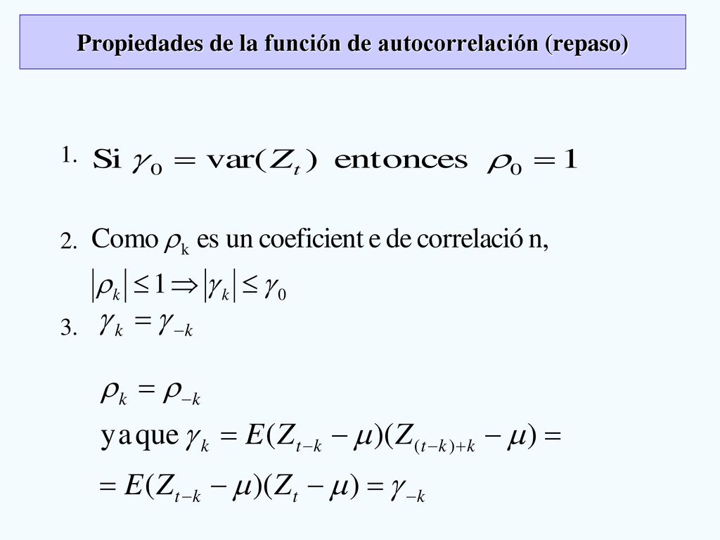 Propiedades de la función de autocorrelación (repaso)