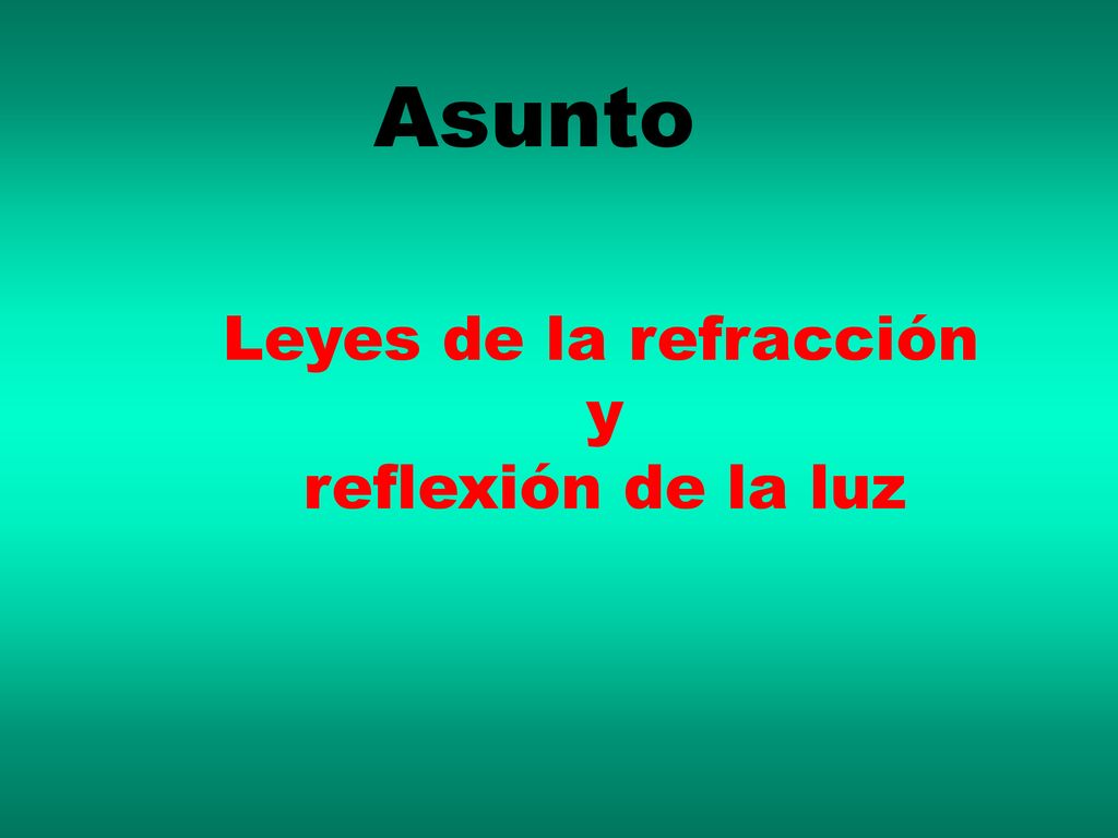 Asunto Leyes de la refracción y reflexión de la luz